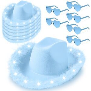 6343 6 Pieces Cowgirl Light Up Hat With Feather Boa, 6 Pieces Heart Sunglasses